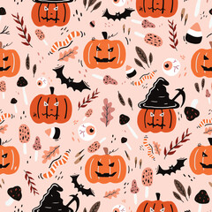 Seamless pattern of Halloween pumpkins. 