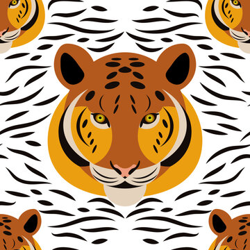 Tiger. Head, fur texture. Seamless pattern