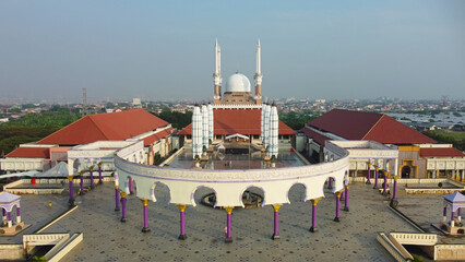 Semarang, Indonesia - April 9th 2022 : Aerial view at Central Java Great Mosque (Masjid Agung Jawa...