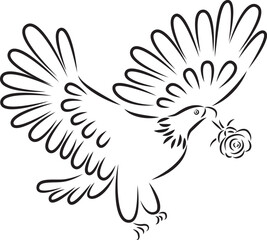 The eagle carries a rose in its beak Logo template