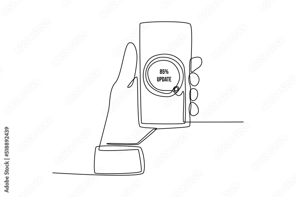 Poster Continuous one line drawing update progress icon with percentage units. Measurement and performance level concept. Single line draw design vector graphic illustration.