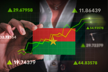 Graph growing up in Front Of Burkina Faso Flag. business state growing up concept.