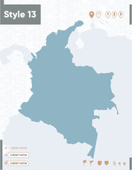 Colombia - map with water, national borders and neighboring countries. Shape map.