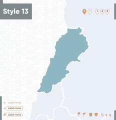 Obraz premium Lebanon - map with water, national borders and neighboring countries. Shape map.