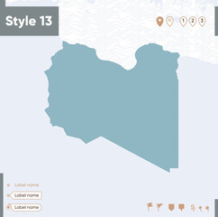 Libya - map with water, national borders and neighboring countries. Shape map.