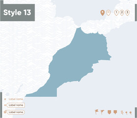 Fototapeta premium Morocco - map with water, national borders and neighboring countries. Shape map.