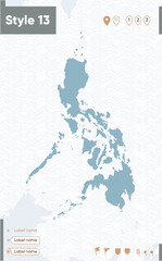 Philippines - map with water, national borders and neighboring countries. Shape map.