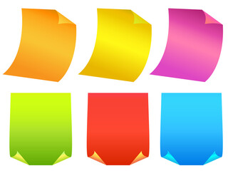 Stick Papers, Collection of different colored sheets of note papers with curled corner 