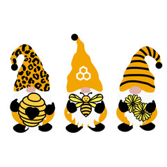 Bumble bee gnomes for spring and summer. Yellow honey gnome cartoon illustration