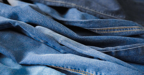 Denim fabric light to dark different shades abstract background 