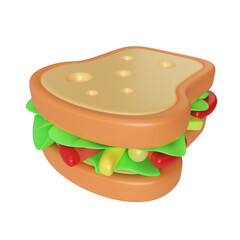 White Bread Sandwich 3D Illustration Icon