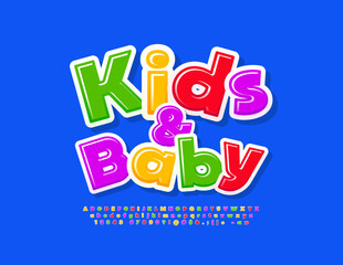 Vector playful logo Kids and Baby with colorful Alphabet Letter and Numbers. Cute Bright Font.