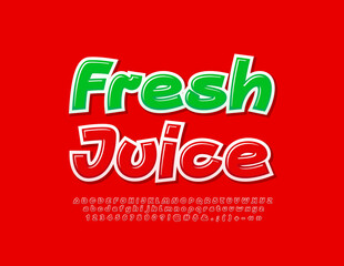Vector colorful sign Fresh Juice. Handwritten Red Font. Artistic Alphabet Letters and Numbers set