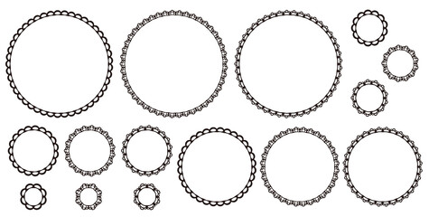 おしゃれでかわいいシンプルなレースイラスト素材(モノクロ円型)