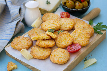 Savoury cheese biscuits crackers with parmesan