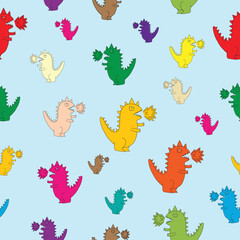 Obraz premium Cute multicolor dinosaur seamless pattern baby textile design
