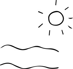 Water with sun illustration. Hand-drawn doodles illustration.
Line art.