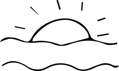 Water with sun illustration. Hand-drawn doodles illustration.
Line art.