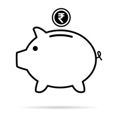 Piggy bank flat icon, sign vector with rupee web symbol. Money income, economic graphic button