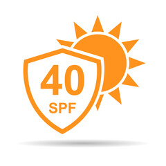 Sun protection factor 40 icon shadow, uv radiation block symbol, sun protect skin vector illustration