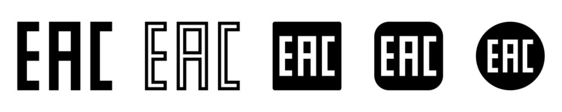 Set of EAC signs on white background. Black Eurasian mark. Conformity symbol. Vector 10 EPS.
