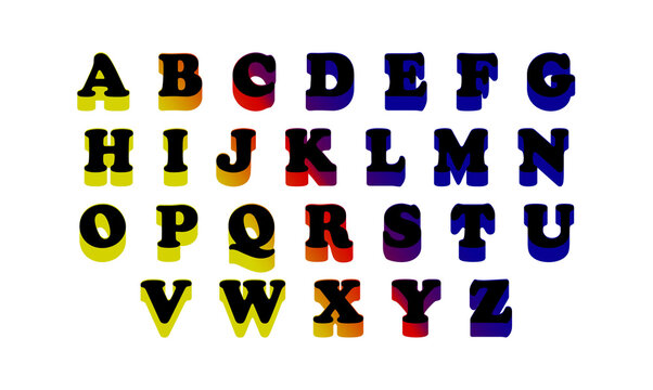 english alphabets capital letters in 3D effects with white backgound and mixed color letters