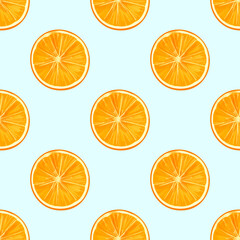 Obraz premium Seamless pattern with illustration orange slices on a blue background