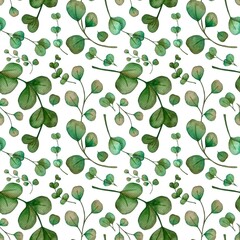Obraz premium Watercolor seamless pattern with eucalyptus leaves and branches 