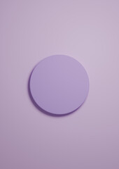 Light, pastel, lavender purple 3d Illustration simple minimal product display background top view flat lay with one cylinder, circle podium or stand from above