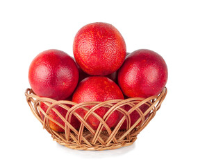 Red orange fruit basket isolated on a white background