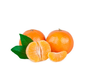 Tangerine and slices isolated on a white background.