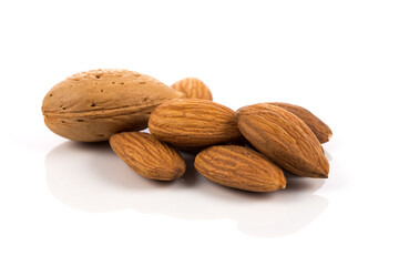 Almonds on a white background