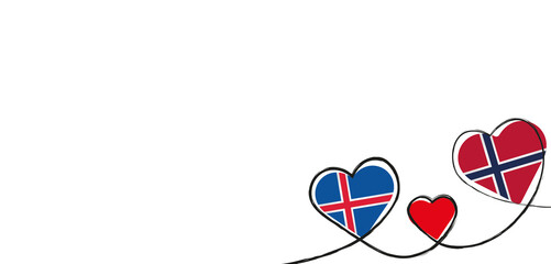 Drei Herzen in den Farben der Länder Norwegen und Island © Roman
