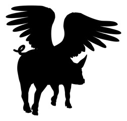 Flying Pig Wings Silhouette Saying Pigs Might Fly