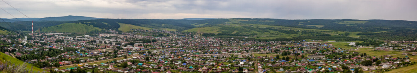Fototapeta na wymiar Panorama of the city of Sim, in the Chelyabinsk region, near the highway M5 - 