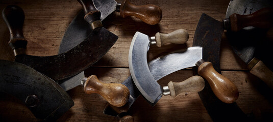 Set of traditional mezzaluna knives