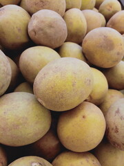 Sapodilla fruit (Manilkara zapota) and other names such as sapodilla, chikoo, chico, naseberry, or nispero. sold in traditional market