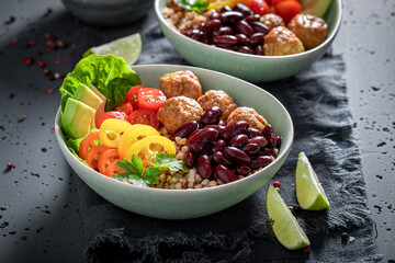 Spicy Mexican salad as a balanced meal for diet.