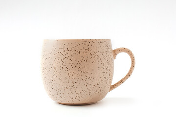 Empty beige coffee ceramic cup on isolated white background, cut out