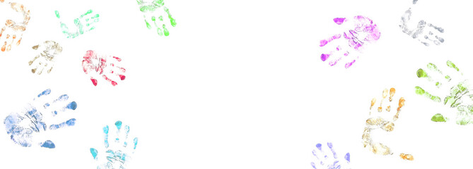 multi-colored paint prints of children's palms