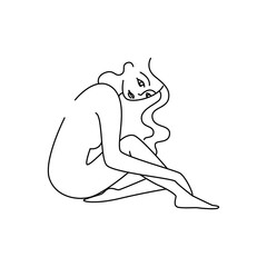 Modern linear illustration. The concept of health and natural beauty in the form of the outline of a young girl