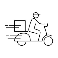 Obraz na płótnie Canvas Shipping fast delivery man riding motorcycle icon symbol, Pictogram flat design for apps and websites, Track and trace processing status, Isolated on white background, Vector illustration