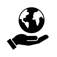 Hand holding earth icon, Save the world concept, Social responsibility environmental for nature, Silhouette design, Vector illustration