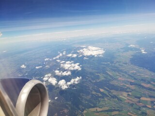 wyspa, krajobraz, lot, samolot, widok z lotu ptaka, Grecja, Santorini, chmury, wakacje, island, landscape, flight, plane, aerial view, greece, santorini, clouds, vacation © mchtv