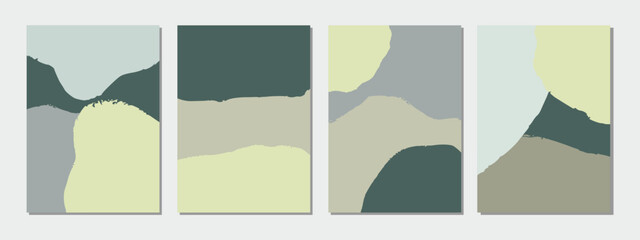A set of abstract templates in grey, green, blue and yellow.