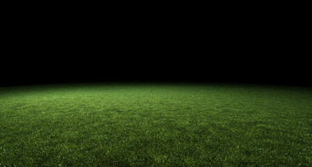 Abstract soccer sport stadium green grass with black top copy space background. Night match with...