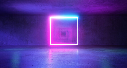 Neon cube tunnel way room background