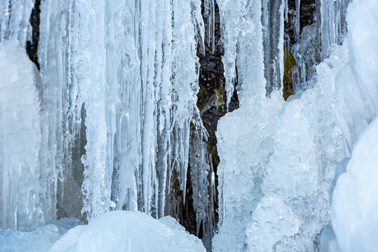 Frozen Waterfall, Sierra Nevada, Granada, Spain- stock photo