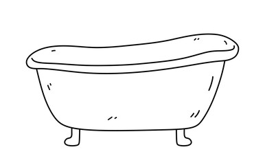 Bathtub isolated on white background. Vector hand-drawn illustration in doodle style. Perfect for cards, decorations, logo, various designs. Bathroom furniture.