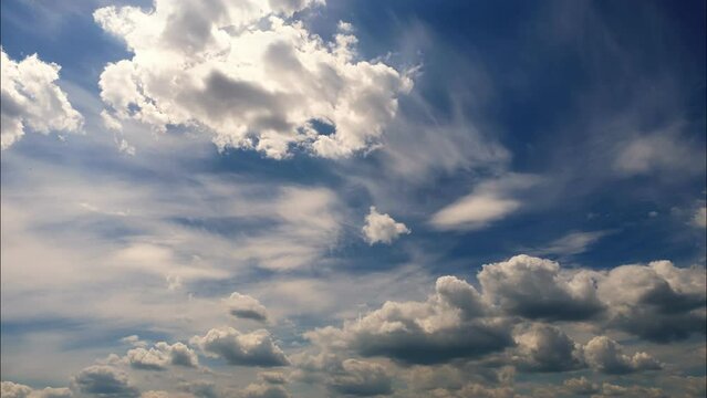 time-lapse. clouds. Cumulus clouds. cloudscape. Puffy fluffy white clouds are running against the blue sky. White clouds background. video loop